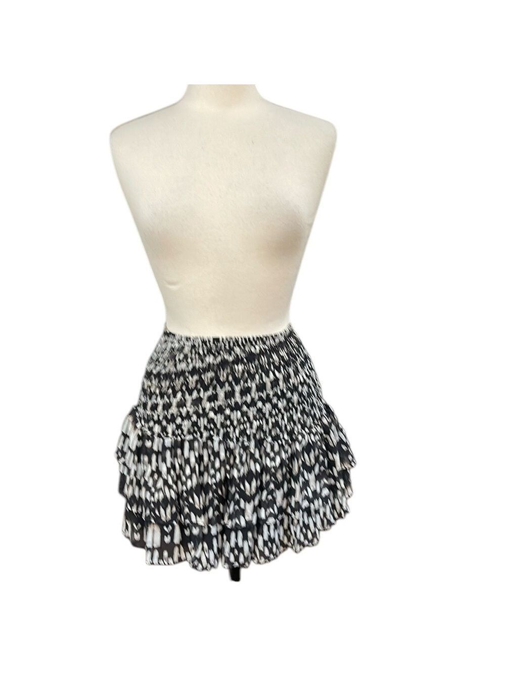 Townsen Elastic Smocked Drop Waist Mini Skirt SZ S Black White